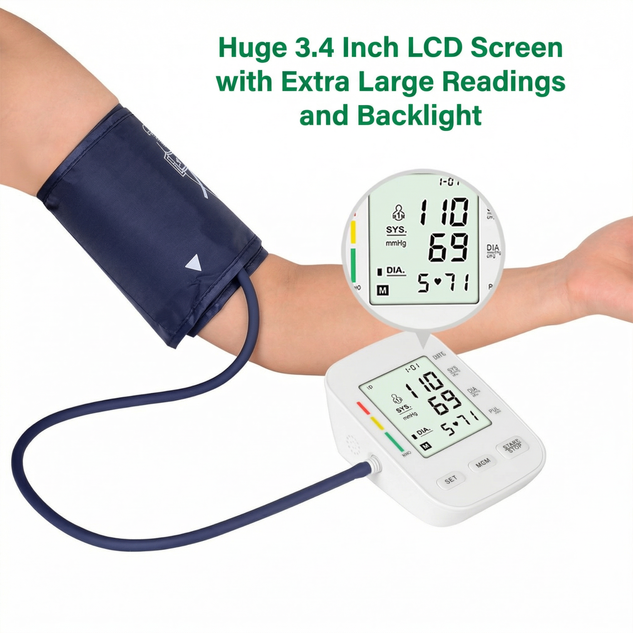 Digital Blood Pressure Monitor With comfortable cuff and memory function / Measures blood pressure and pulse